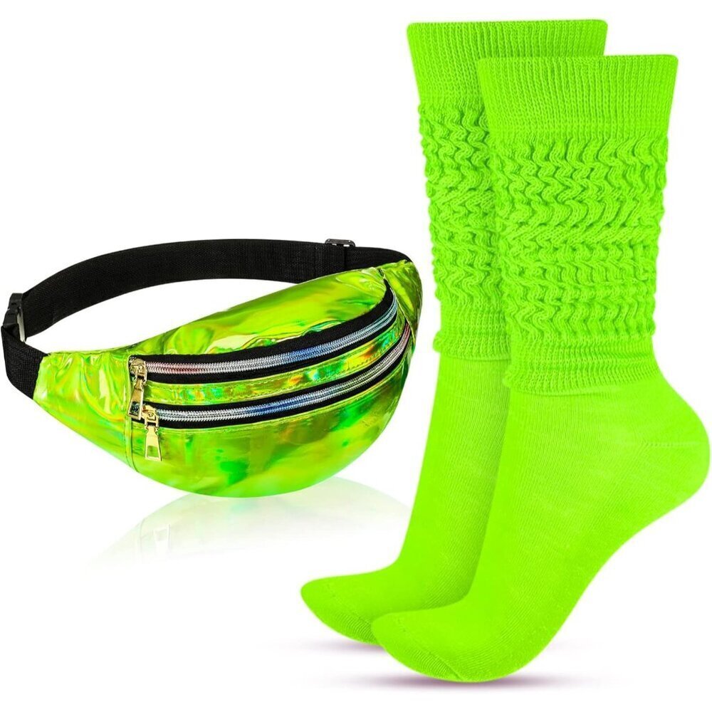 80s Neon Women Socks and Fanny Pack Set Retro Party Costume Accessories